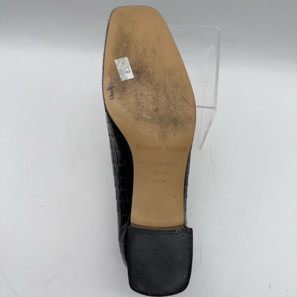 Etienne Aigner Vintage Twiggy I Black Patent Croc. Leather Block Heel Size 6.5M - Picture 12 of 13